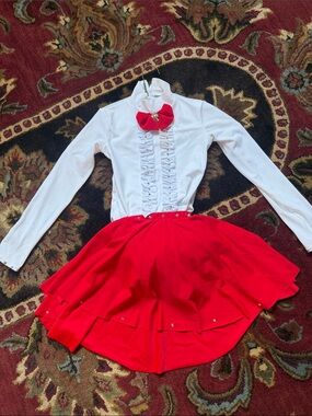 Weissman White Body Suit and Red Skirt